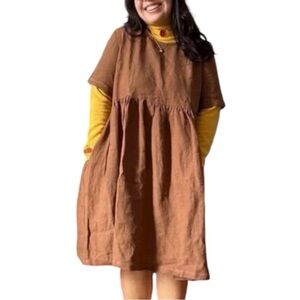 Shiny By Nature Glad I Found You Brown Linen Mini Midi Dress With Pockets 2XL
